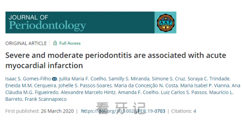 中重度牙周炎与急性心梗正相关