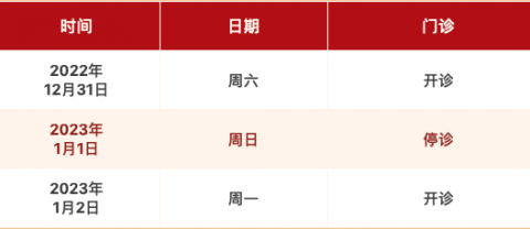 上海市口腔医院2023年元旦门诊安排