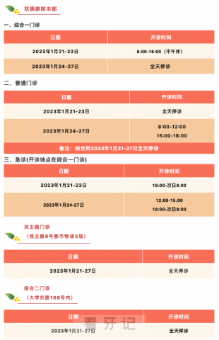 广西医科大学附属口腔医院2023年春节放假时间安排