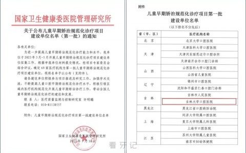 吉林**医院入选国家卫健委儿童早期矫治规范化诊疗项目