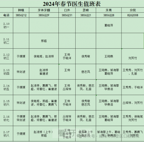 文登区口腔医院2024年春节放假时间出炉