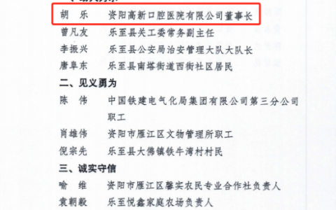 资阳高新口腔医院胡乐获得2024年“资阳好人”表彰